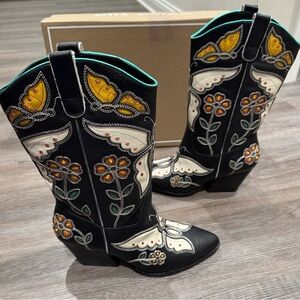 Dolce Vita Lelou Black Multi Leather Cowboy Western Boots